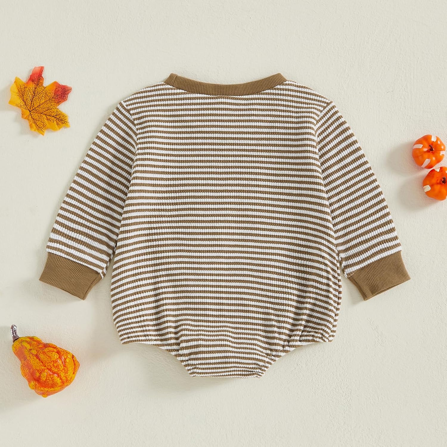 Newborn Baby Girl Halloween Clothes Pumpkin Smile Bodysuit Ruffle Bubble Collared Romper - Image 3