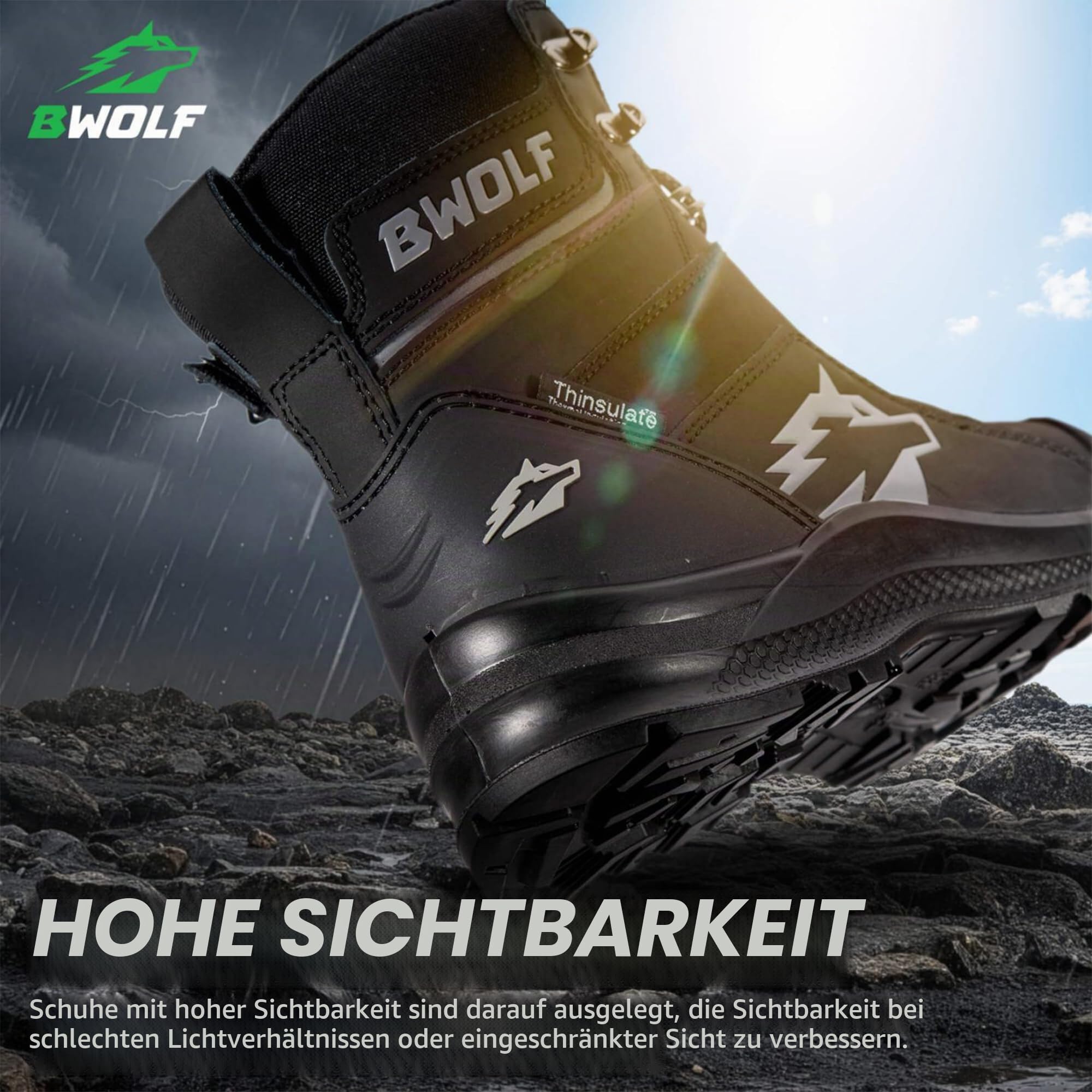 BWOLF Fantom Hi S7L Sicherheitsschuhe Herren Winter – wasserdichte Safety Boots mit Kevlar Zwischensohle, Verbund Zehenschutzkappe
