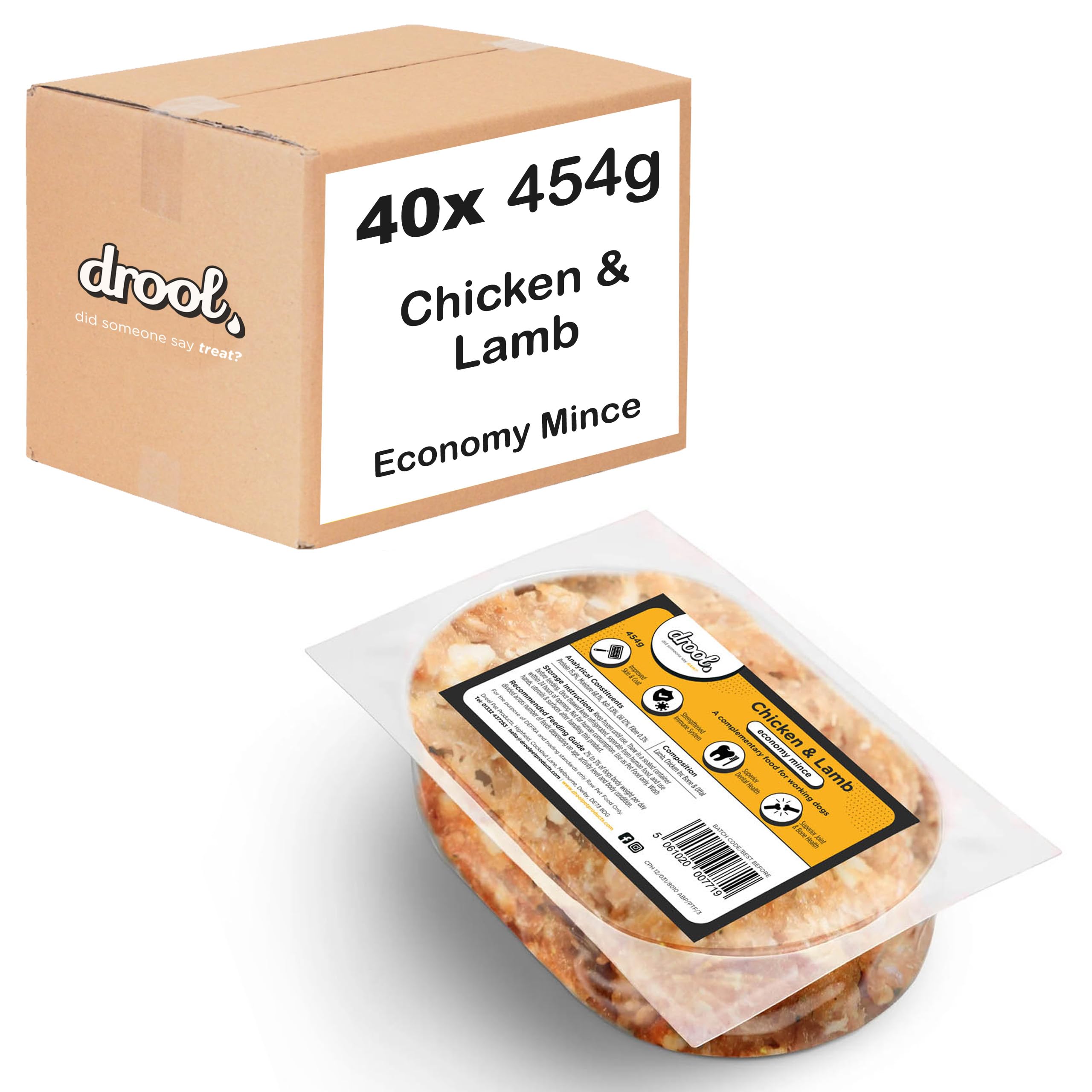 Drool Chicken & Lamb Economy Mince 40 x 454g | 100% Natural Raw Meat | Premium Raw Dog Food | Frozen Dog Food for Optimal Canine Health