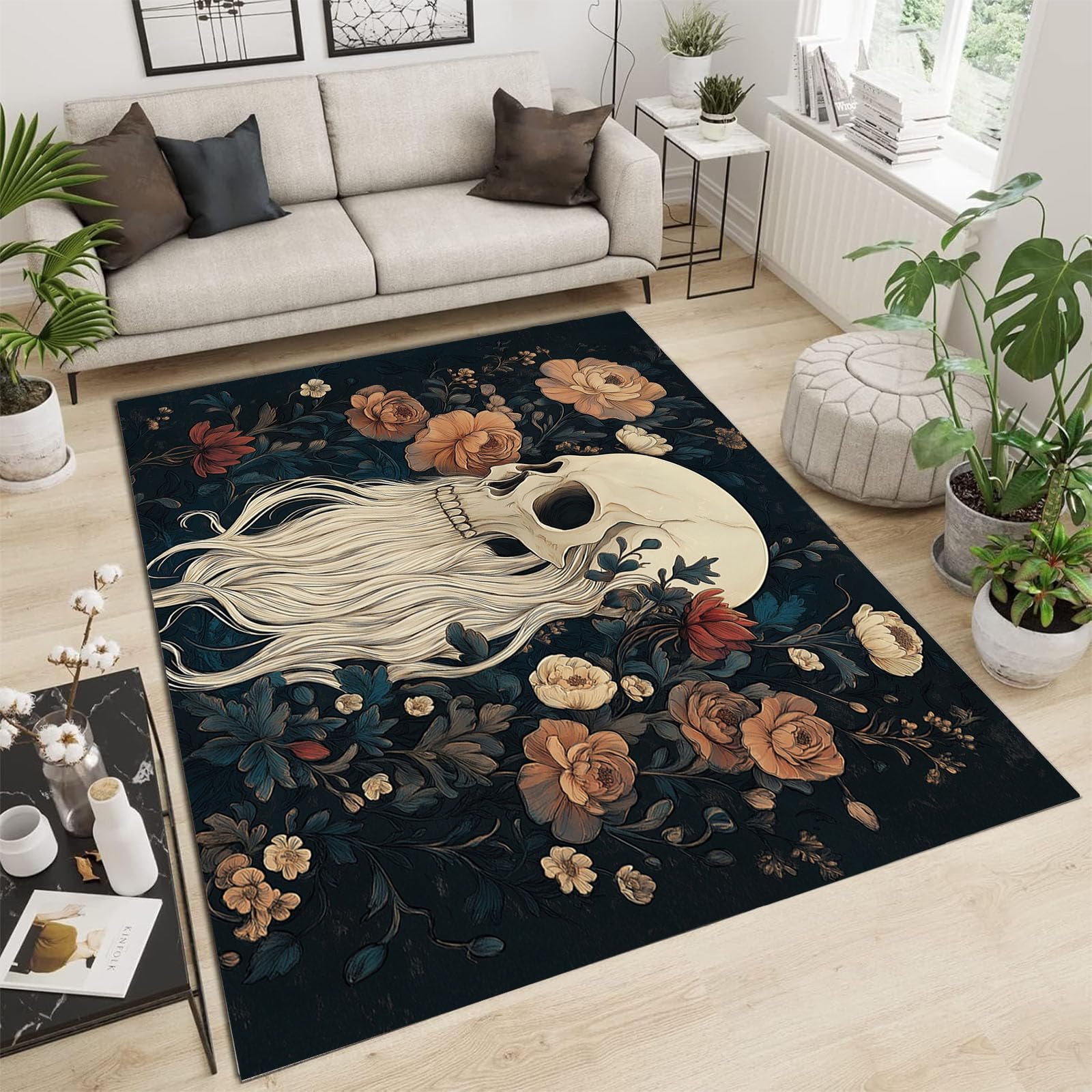 Tapis de salon gothique antidérapant moquette chambre ado crâne rouille