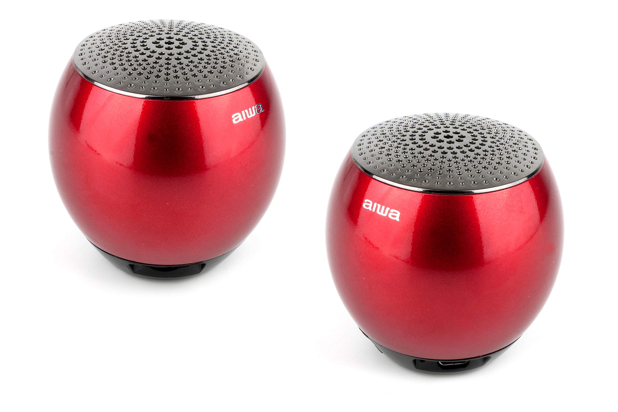 AiwaAtom Mini Wireless Bluetooth, 2 Speakers Bundle, Super Bass Audio and TWS Connectivity - Red