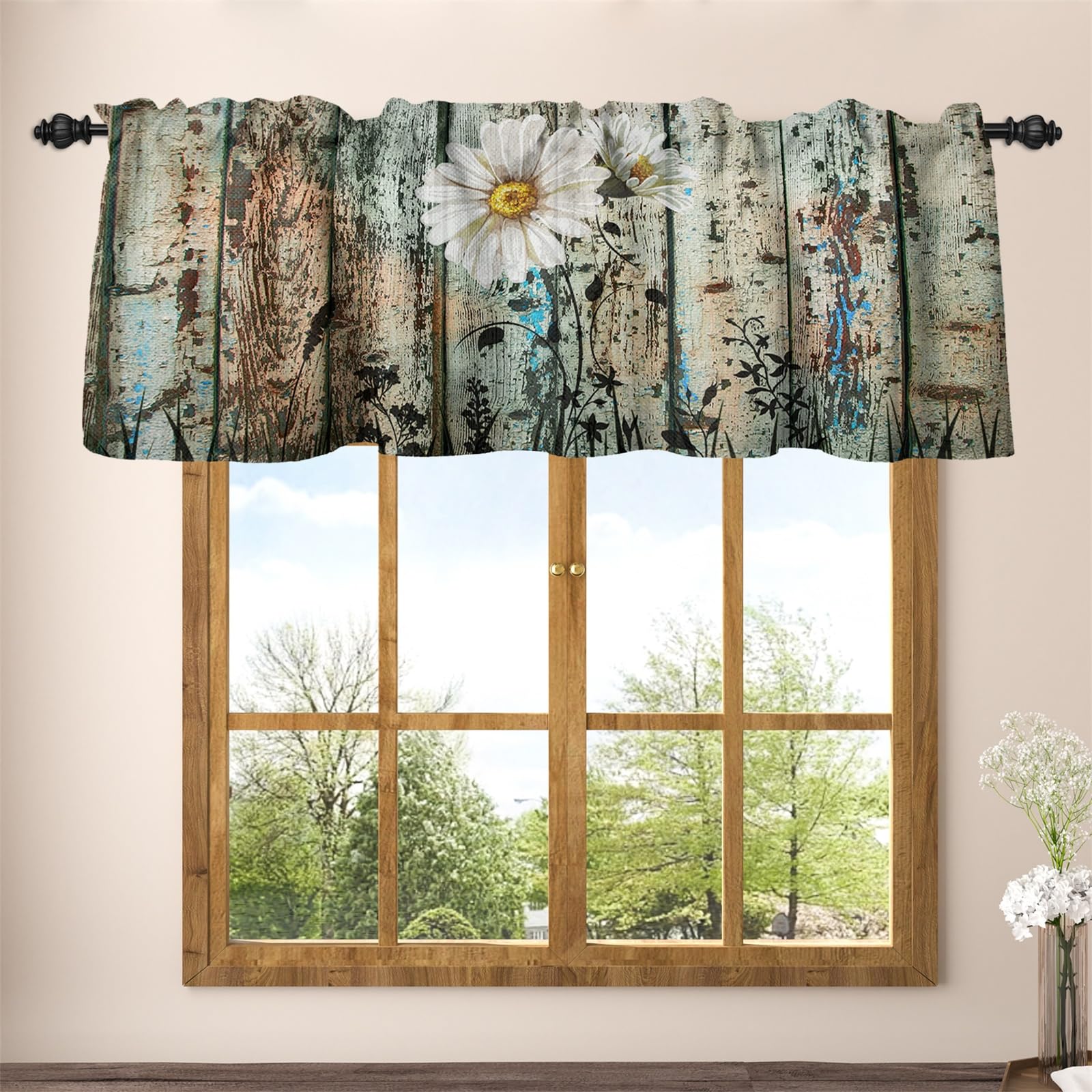Cantonnières de cuisine aspect lin motif bois pour ambiance chaleureuse Renaiss