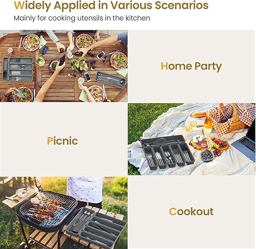 Miniatura 9 de Paquete de 6 organizadores de cajones de cubiertos de silicona, organizador de cajones de cocina, organizador de utensilios, bandeja de cubiertos