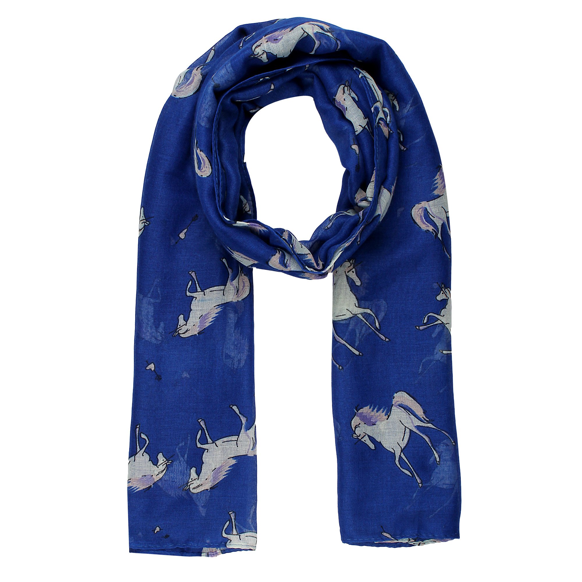 World Of Shawls Women's Unicorn Horse Navy Blue Scarf Horses Print Design Scarves Shawl Wrap Maxi Scarf Sarong (Unicorn Horse Navy Blue)