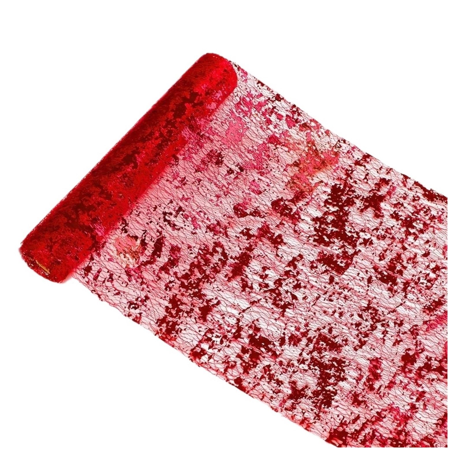 Chiffon Table Runner Sparkle Metallic Runner Glitter Sequin Thin Foil Mesh Roll Snowflake Flag Tablecloth Party Decor(Red)