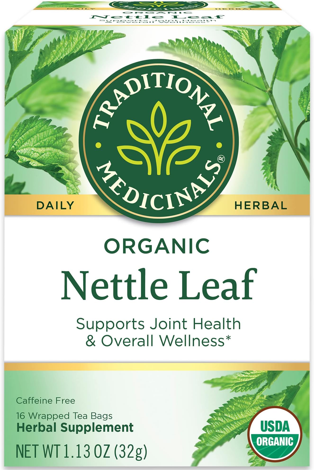 Traditional Medicinals Organic Nettle Leaf Herbal Tea, Supports Joint Health & Overall Wellness, (Pack of 2) - 32 Tea Bags Total