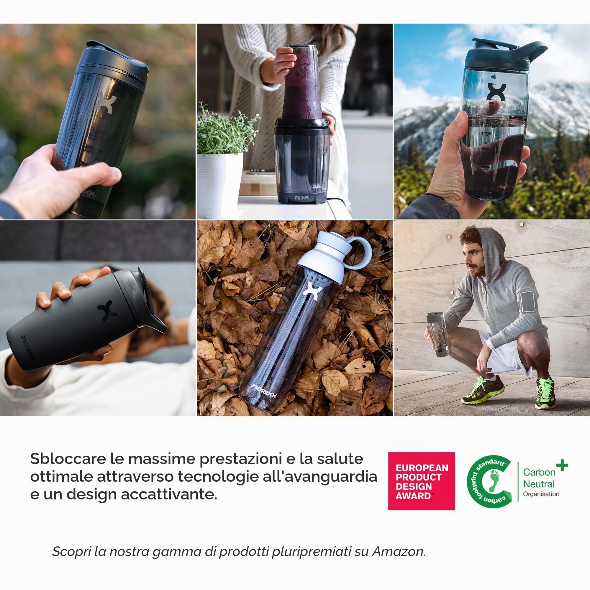 Promixx Pro Shaker Bottle - Ricaricabile, Potente per Frullati Proteici Lisci - Includere Deposito di Proteine - senza BPA - Tazza da 600 ml (Grigio Cool)