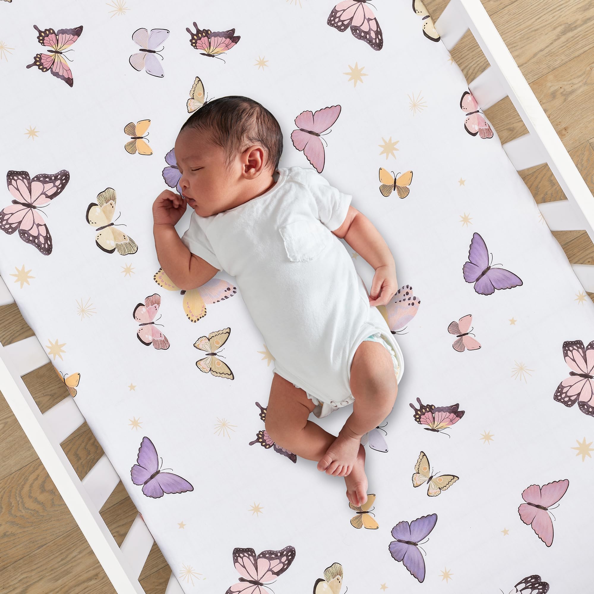 Lambs & Ivy Butterfly Dreams - Juego de ropa de cama de 3 piezas para cuna de bebé, color rosa y dorado