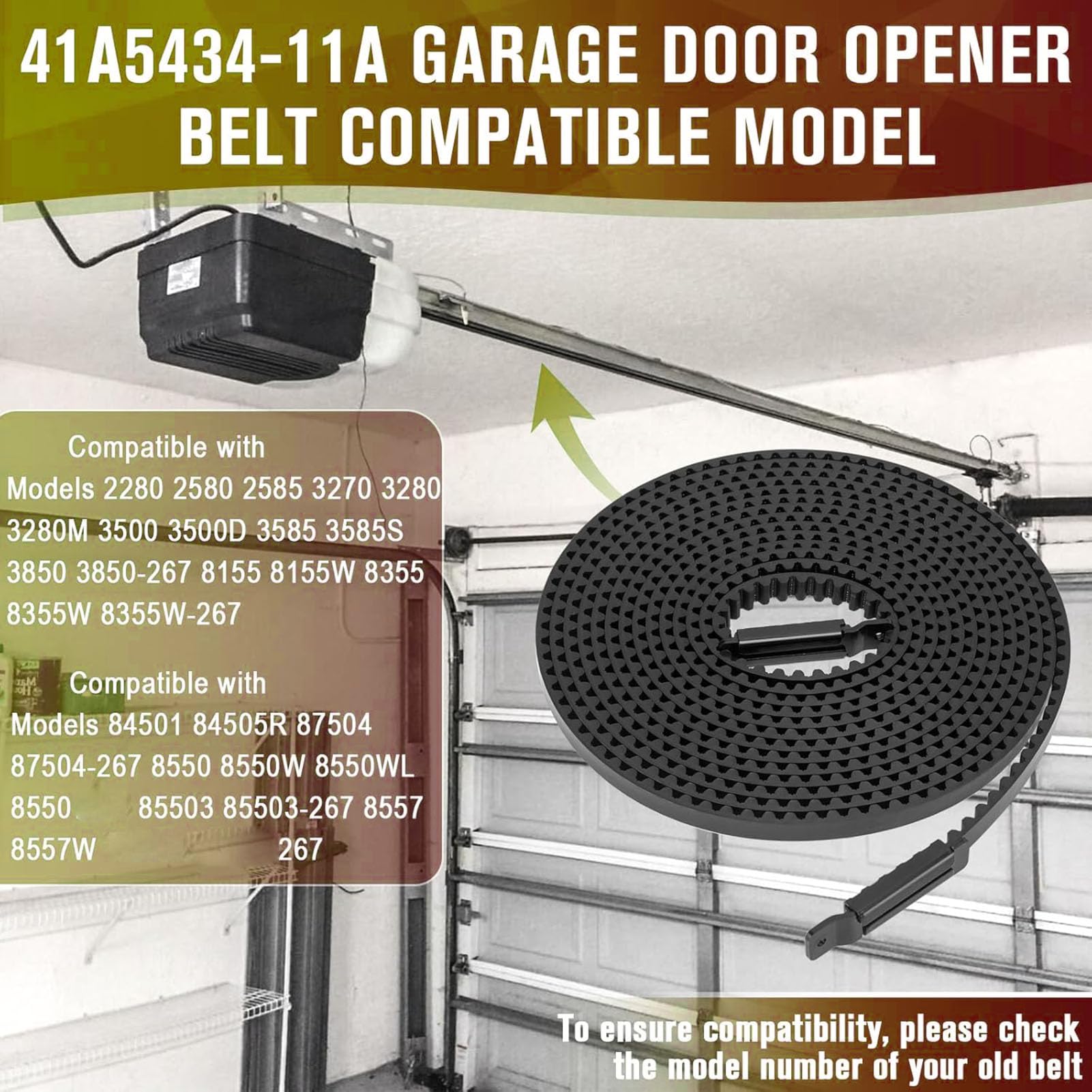 Courroie de Porte de Garage 233 Pouces, 41A5434-11A Courroie D'entraînement de Remplacement pour les Portes de Garage de 7 Pieds Haut pour Liftmaster 2500 2280 3500 3280 pour