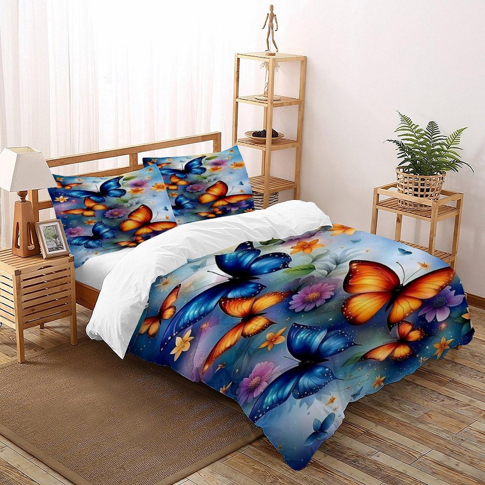 Parure de lit adulte enfant avec housse de couette papillon bleu grand lit 260x220