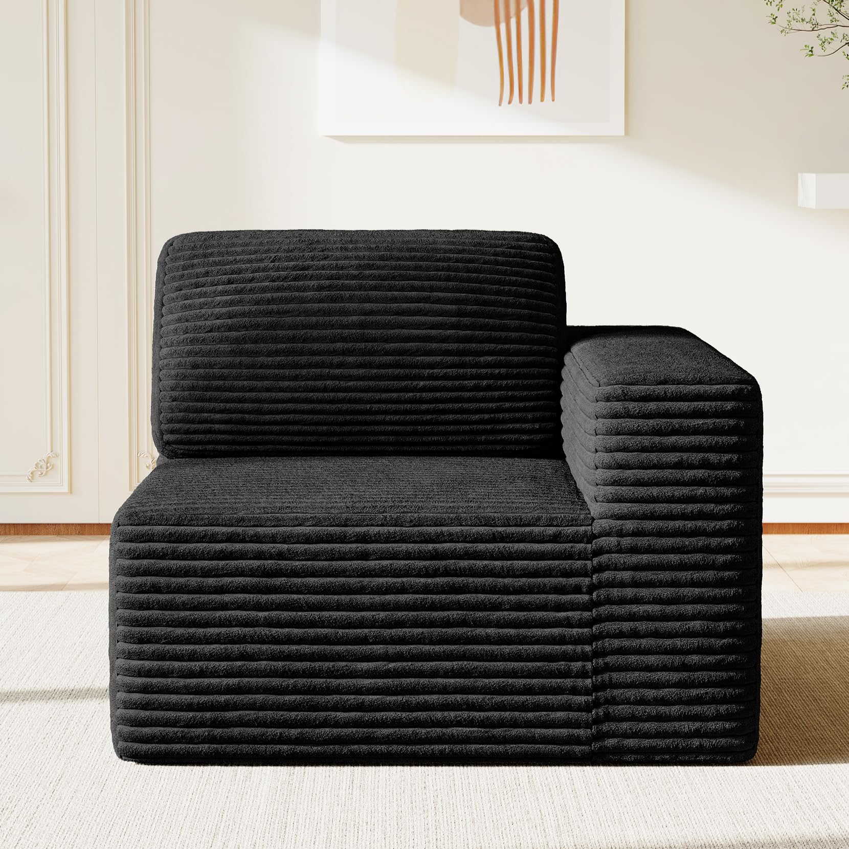 Vesgantti Modular Sectional Sofa, Corduroy Cloud Couch with Spring Support, Cooling Gel Layer & High-Density Comfort Cushioning, Extra Deep Seats, Boneless Sofa, No Assembly Required (Right-Arm Chair)