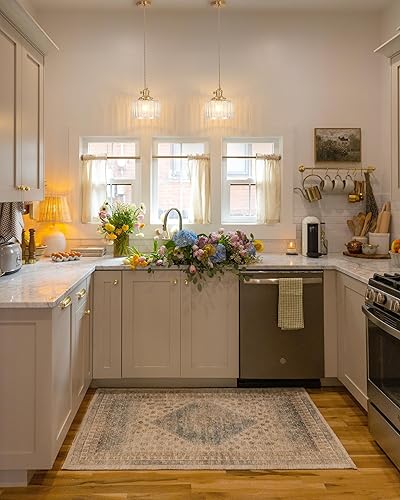 Miniatura 8 de Paquete de 2 lámparas colgantes con pantalla de vidrio transparente a rayas, luz colgante vintage de latón, luz colgante ajustable para cocina,