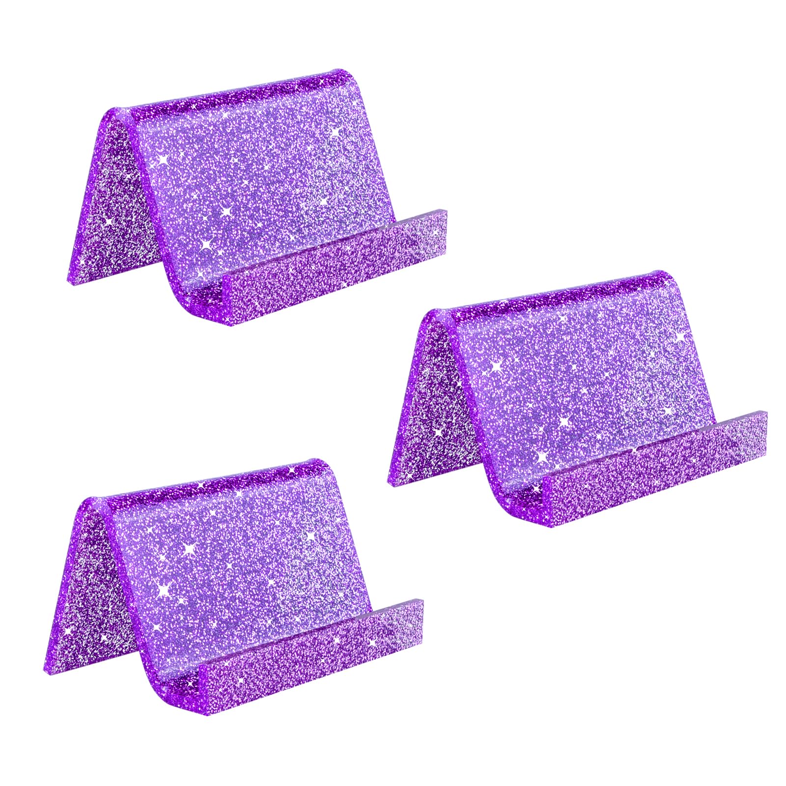 Rouidr Business Card Holder for Desk, 3 Pack Acrylic Business Card Holder Display for Office Desktop, School, Hotel Front Desk, Purple
