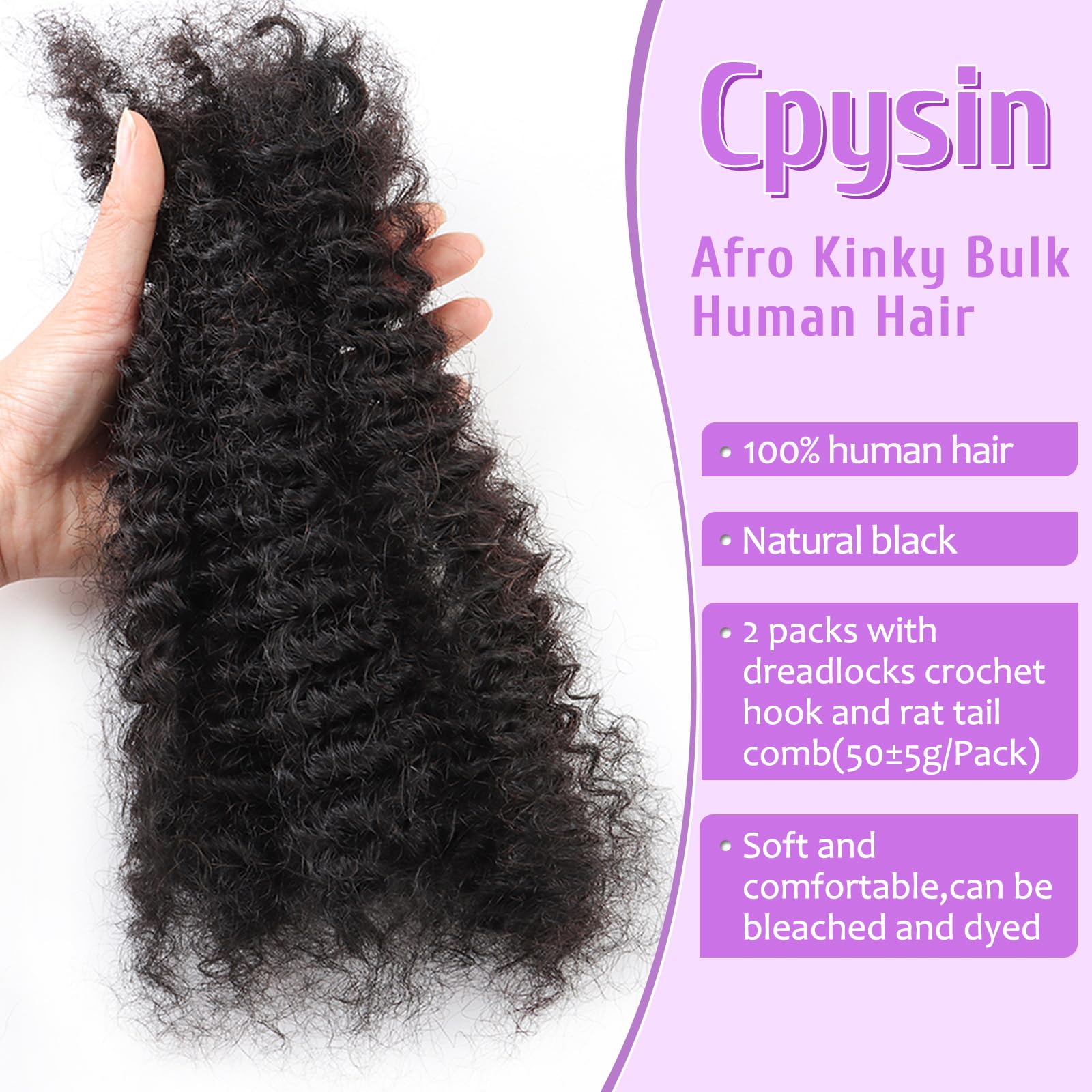 Amazon.com : 2 Packs Afro Kinky Bulk Human Hair 12 Inch 50g  display picture 2