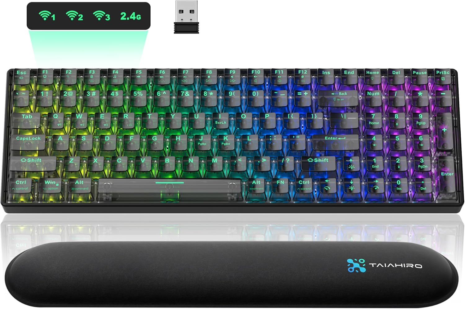Wireless Creamy Mechanical Gaming Keyboard with Transparent Keycaps, 100 Keys Custom Hot-Swap RGB Backlit, 3-Mode BT/2.4G/USB-C, 3000mAh Battery, Ergonomic Keyboard with Wrist Rest, Linear Switch