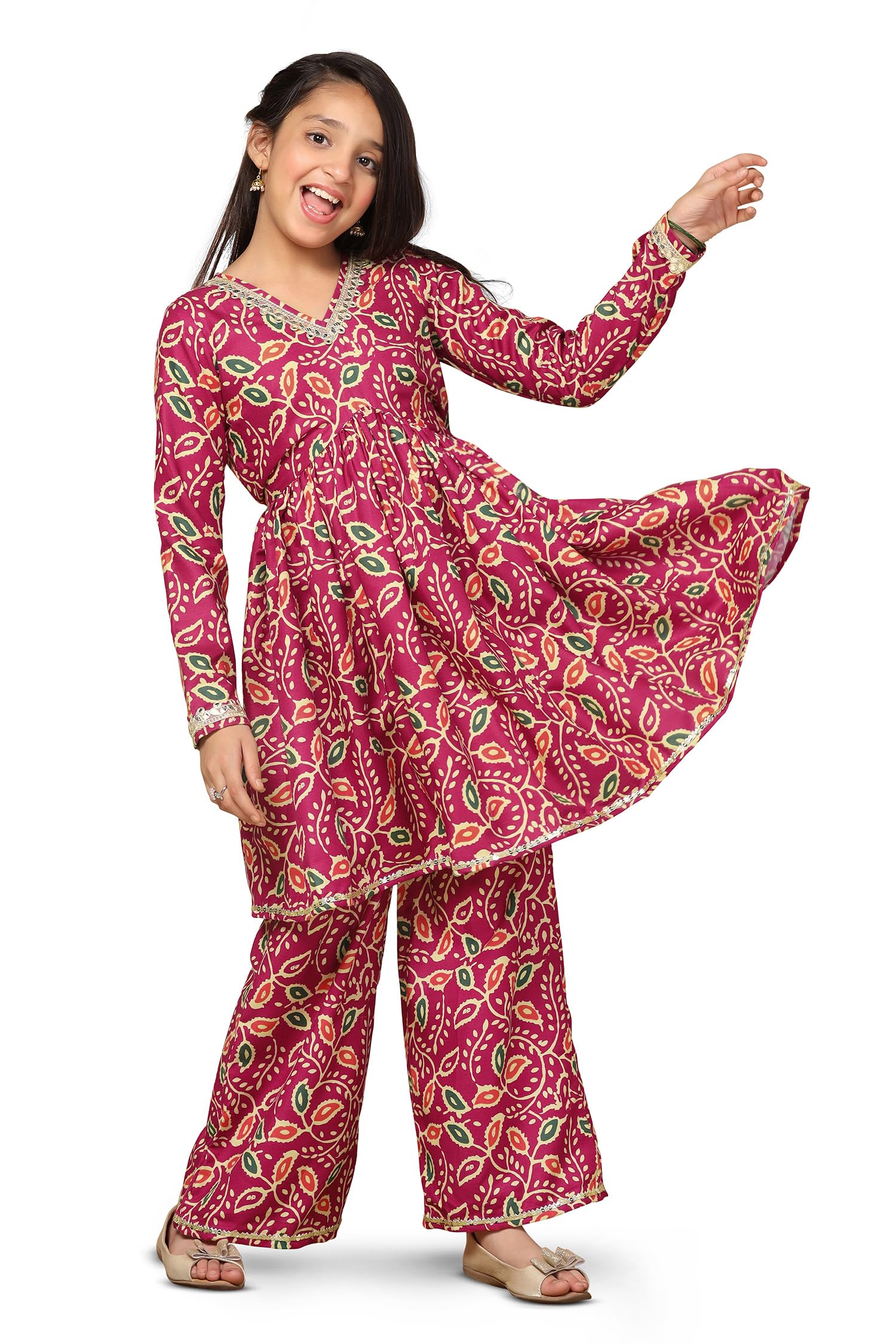 Fashion Dream Cotton Blend Girls Slub Printed Salwar Suit Set