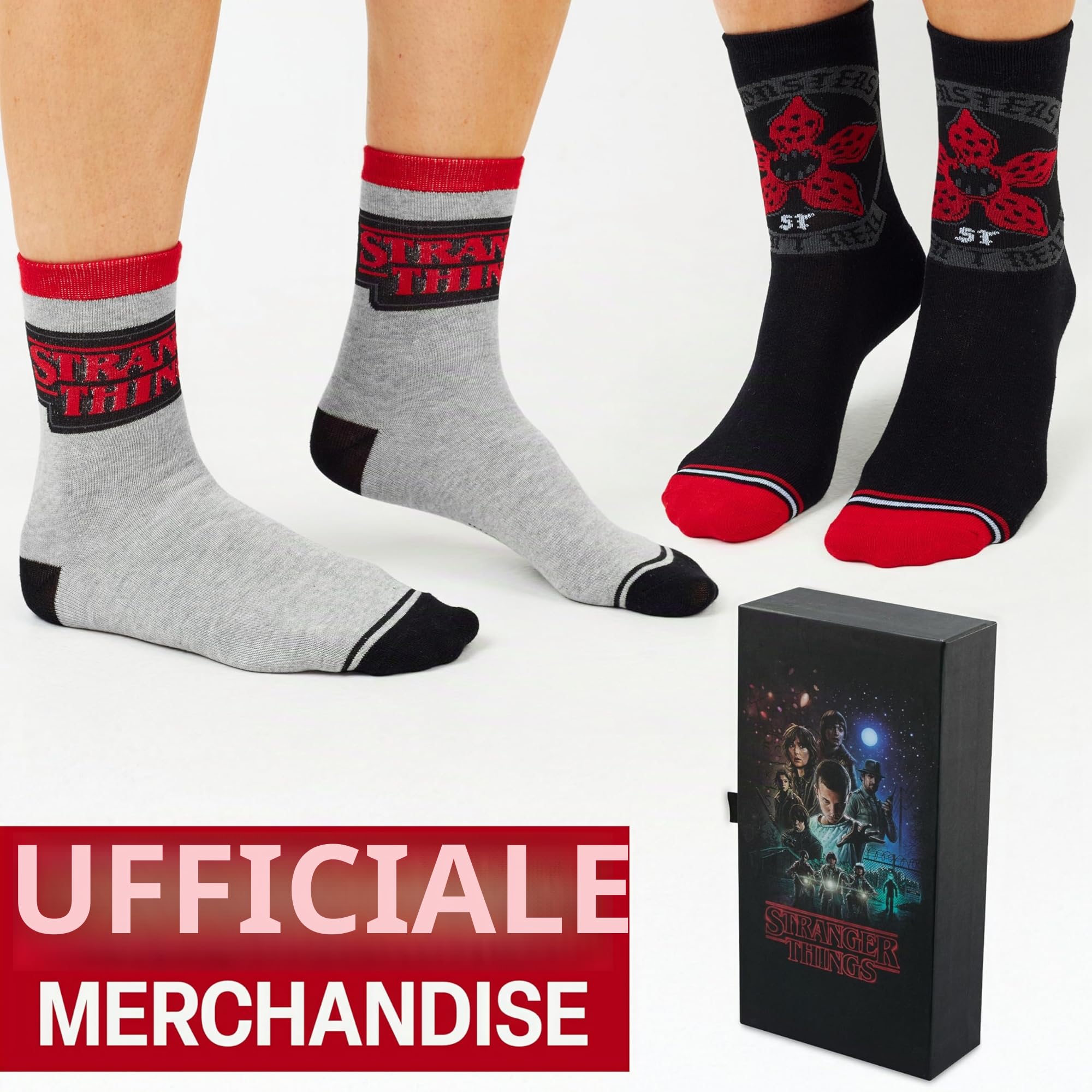 Stranger Things Calzini Donna Adolescenti, EU 35-41, Pacco da 5 Calze Divertenti a Fantasia Cotone Misto, Regalo Donna