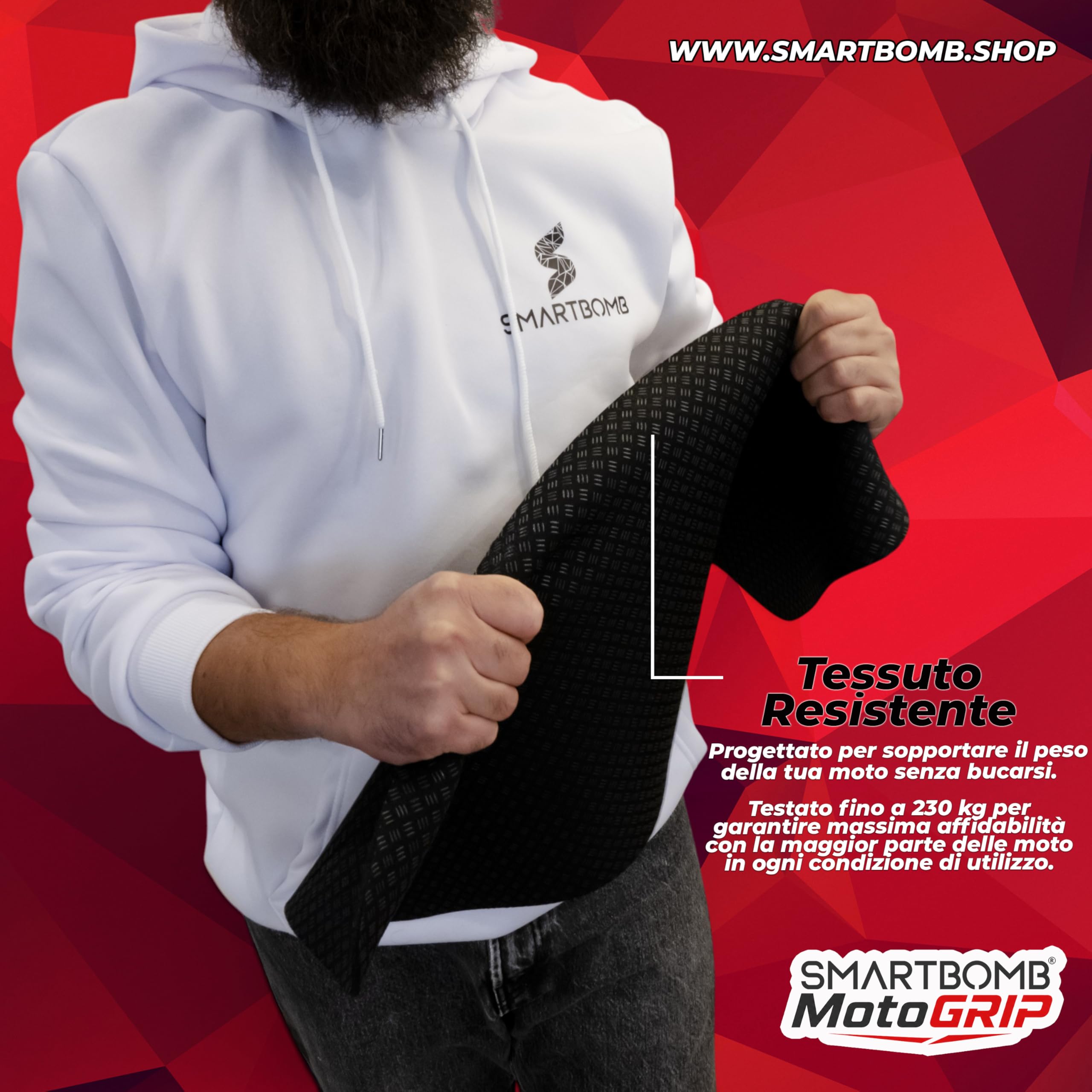 Smartbomb® MotoGrip – Tappetino Protettivo Antiscivolo per Cavalletto Centrale Moto e Scooter Proteggi pavimento in Silicone resistente 6mm 64x30cm