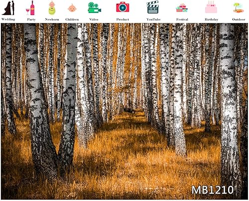 Miniatura 2 de LB 5x3ft otoño blanco abedul bosque fotografía telón de fondo otoño árbol hierba paisaje fotografía fondo decoraciones naturales foto stand apoyos