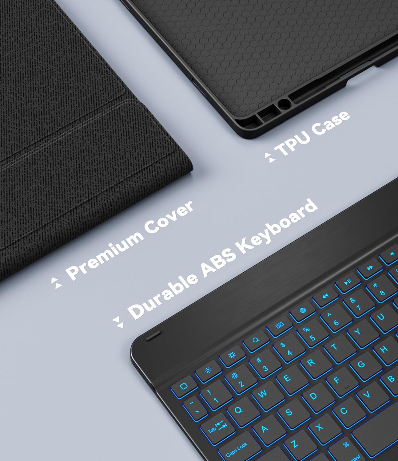 CHESONA Keyboard Case for Samsung Galaxy Tab A9 Plus/A9+ 5G 11 inch (SM-X210/X216/X218), 7-Color Backlit & Detachable Wireless Keyboard, Flip Stand Case & Pencil Holder, Slim Folio PU Cover, Black