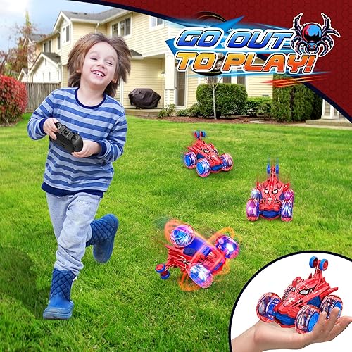 Miniatura 6 de Coche de control remoto para niños de 3 4 5 6 7 8 9 10 años de edad, auto de acrobacias recargable con 360 vueltas 4WD, divertidos juguetes al aire