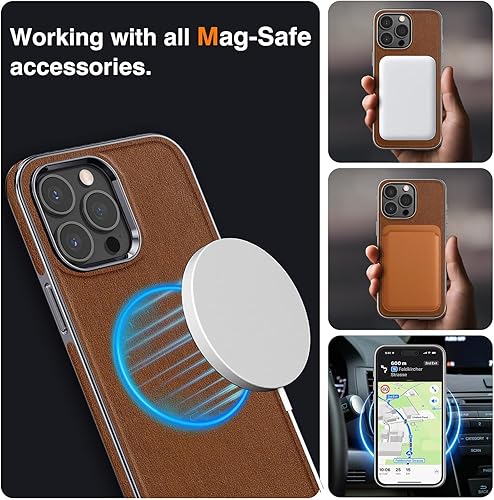 Miniatura 3 de LOHASIC Funda de piel para iPhone 15 Pro Max, funda magnética suave compatible con accesorios MagSafe, funda de diseño minimalista clásico i Phone