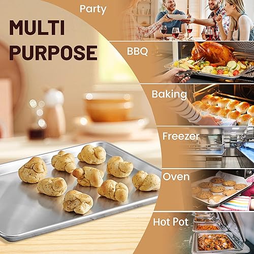 Miniatura 9 de BIEAMA Paquete de 6 bandejas para hornear de aluminio de 10 x 13 pulgadas para horno, congelador, panadería, hotel, restaurante