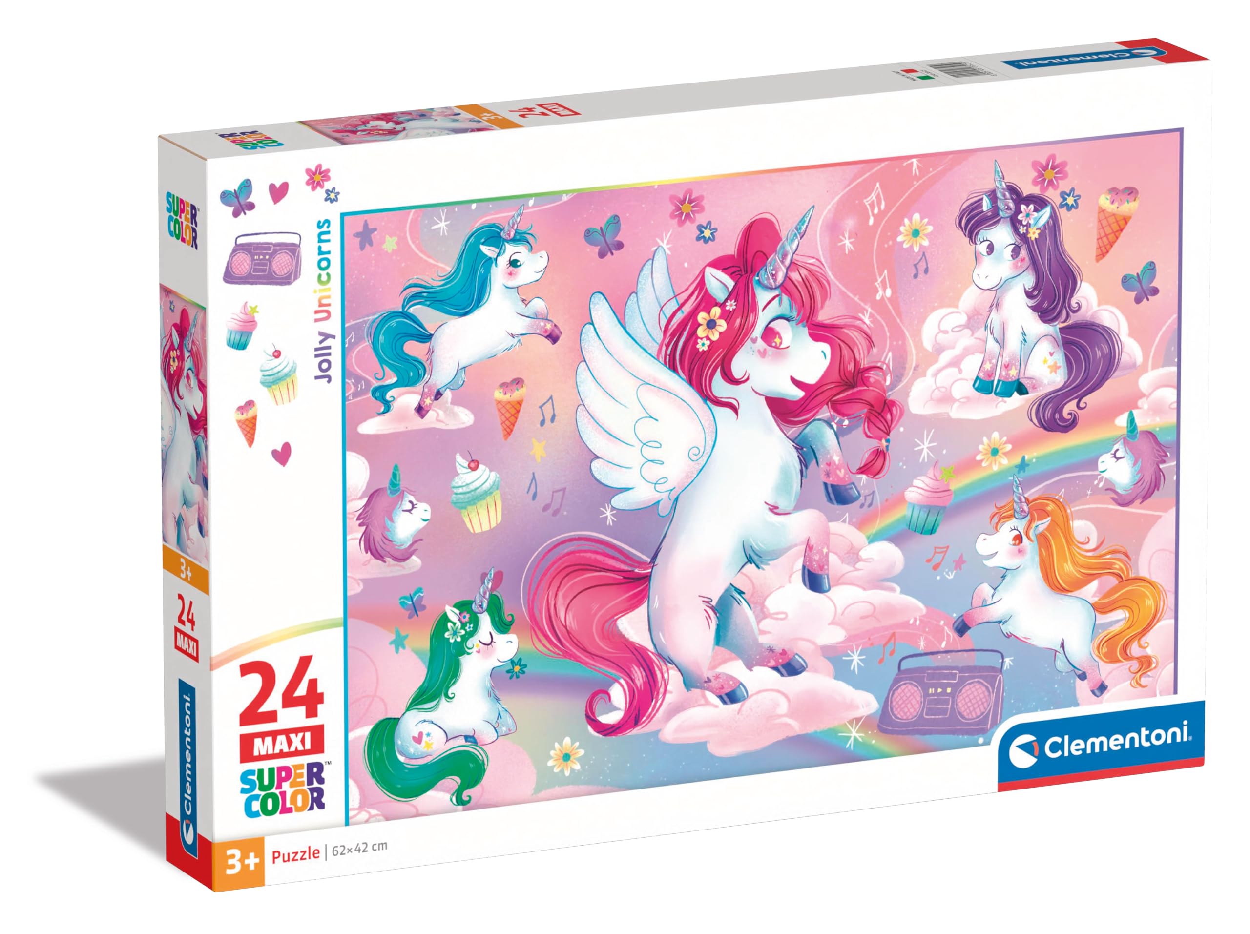 Clementoni Jigsaw Puzzle Jolly Unicorns 24 Maxi Pieces - Supercolor Puzzle For Children 3-5 Years, Cartoon, Unicorn, Gift For Boy/Girls, Puzzle For Kids, Made In Italy, 28525