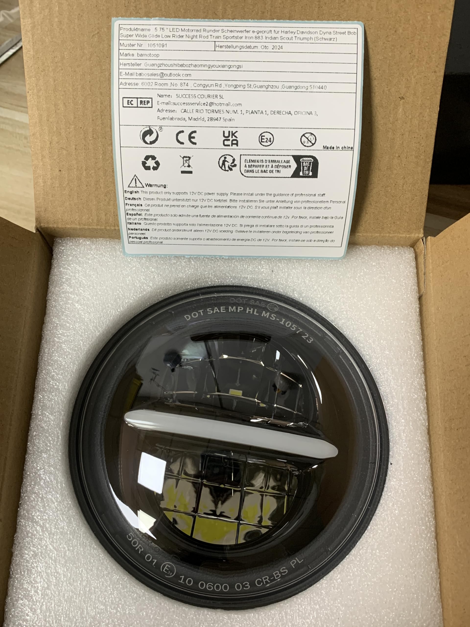 5,75 '' LED Motorrad Scheinwerfer e-geprüft Mit Tagfahrlicht für Harley Davidson Dyna Street Bob Super Wide Glide Low Rider Night Rod Train Sportster Iron 883 Indian Scout Triumph (Schwarz)