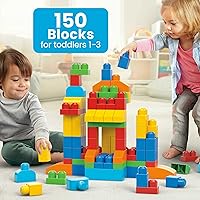 Vista 2 de MEGA BLOKS First Builders - Juego de juguetes de bloques para niños pequeños, bolsa de construcción deluxe con 150 piezas y almacenamiento, juego