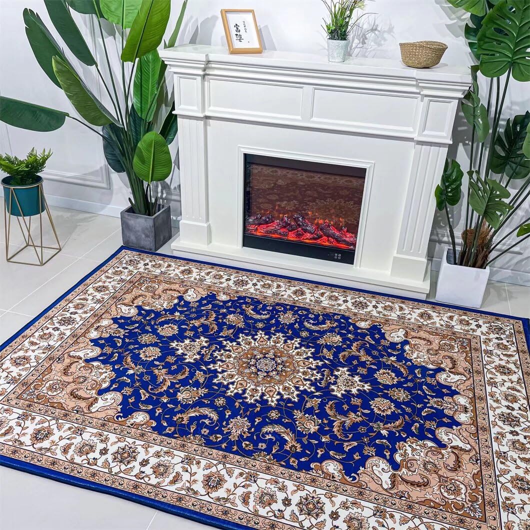 Tapis enfant bleu 100x160cm lavable rétro au style vintage pour chambre et salon