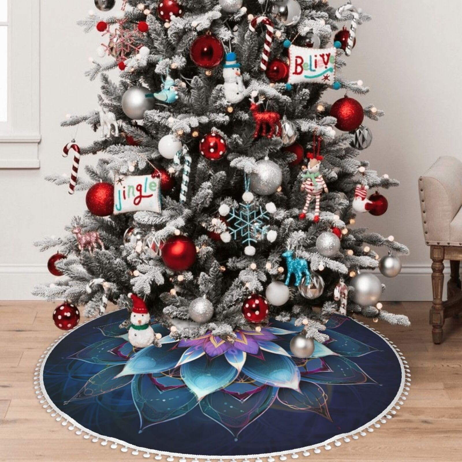 Jupe de sapin de Noël double couche haut de gamme à pompons 121,9 cm