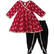 Girls Pure Cotton Floral Print Kurti with Dhoti Salwar Set - Ethnic Wear for Kids