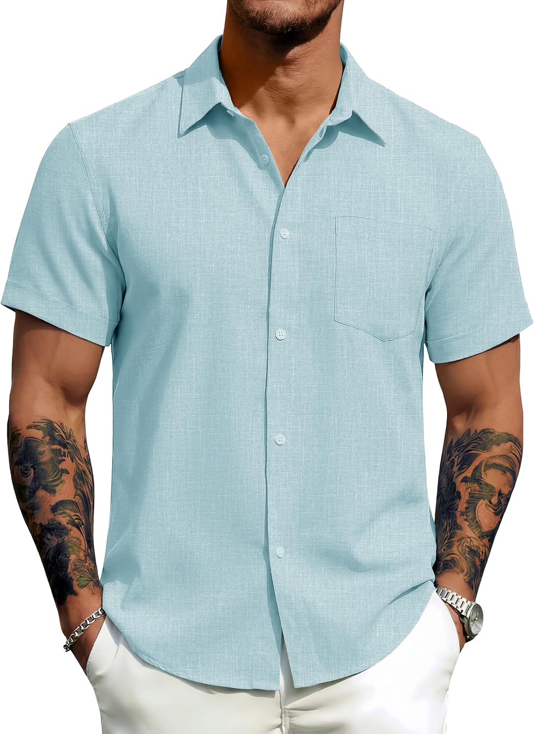 MAGCOMSEN Men's Short Sleeve Button Down Shirts Summer Casual Shirts Beach Vacation Textured Shirt with Pocket