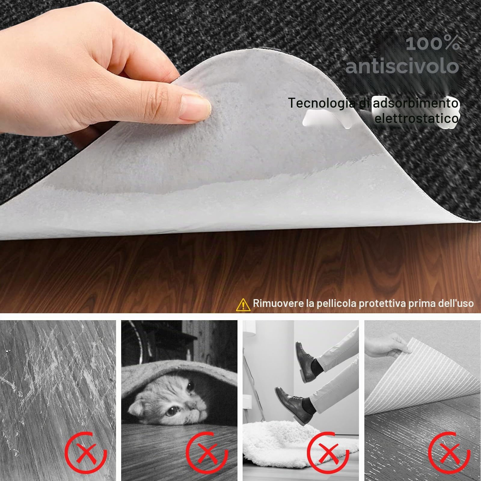 90 x 140cm Tappeto Sedia Ufficio Protettore del Pavimento,Nero,Tappeto Salvapavimento Antiscivolo,Tappeto per Sedia con Ruote,Tappetino Pavimenti per Parquet e Pavimenti Duri/Piastrelle.