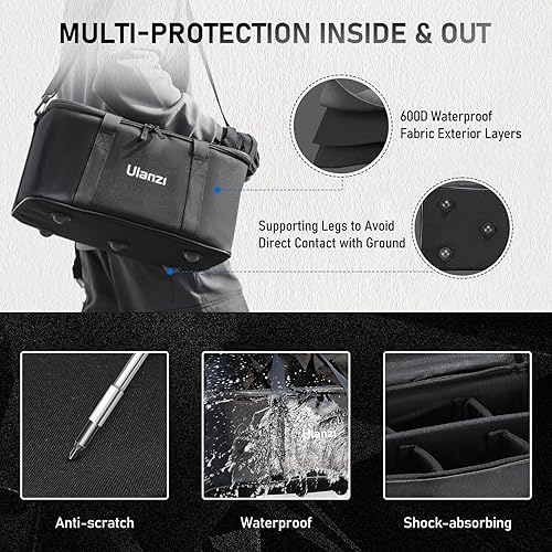 Miniatura 4 de ULANZI Bolsa de transporte con espuma movible acolchada para luz de estudio, soportes de luz, mini softboxes, bolsa de transporte de tela Oxford