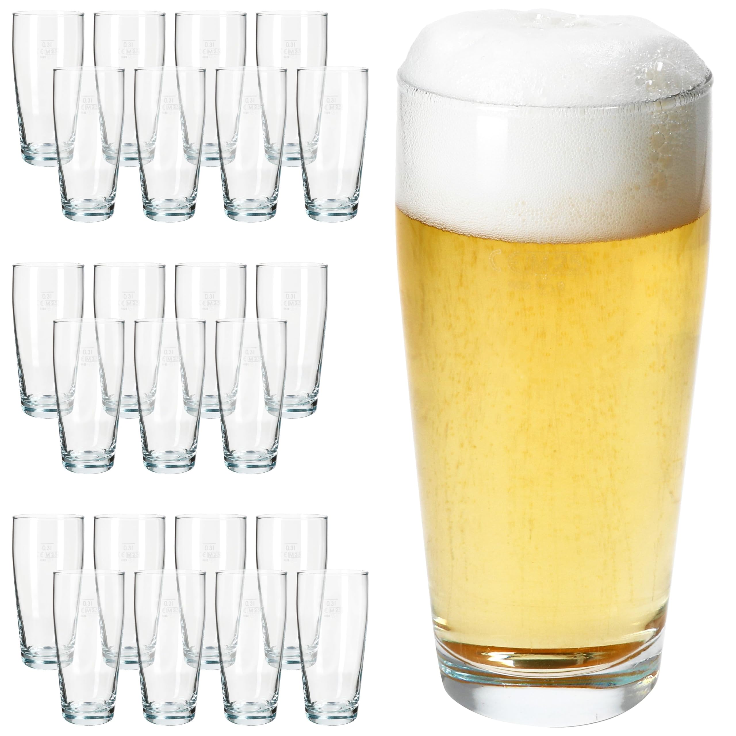 MamboCat Lot de 24 gobelets à bière, 0,3 l, en verre transparent, avec trait de repère - Pour bière, eau, cocktails et boissons gazeuses - Idéal pour les restaurants, les bars et les restaurants