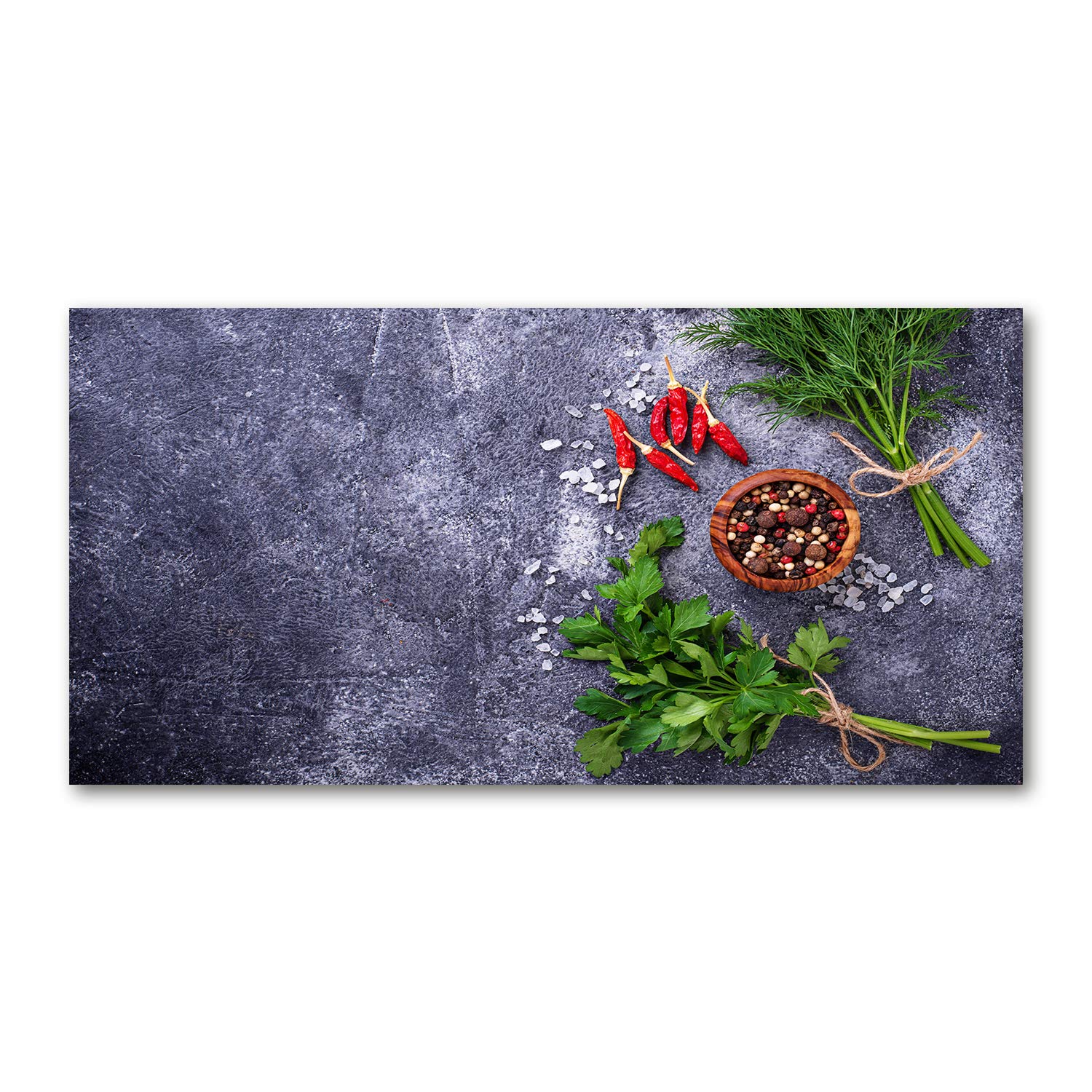 Impression sur verre aux couleurs éclatantes vert herbes pour tableau décoratif de cuisine