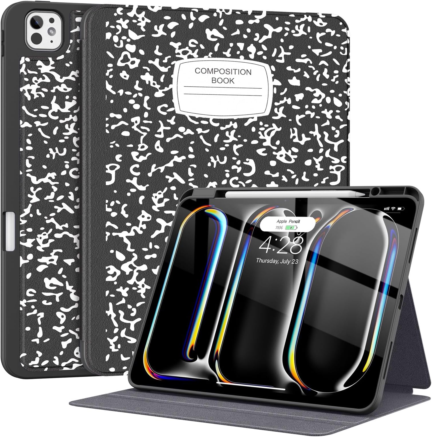 Supveco Case for iPad Pro 13 Inch (M5/M4) 2025/2024 with Pencil Holder-[Apple Pencil Charging+Auto Wake/Sleep],Premium Folio Stand Case with Slim Soft TPU Back Cover for iPad Pro 13 Inch-Black