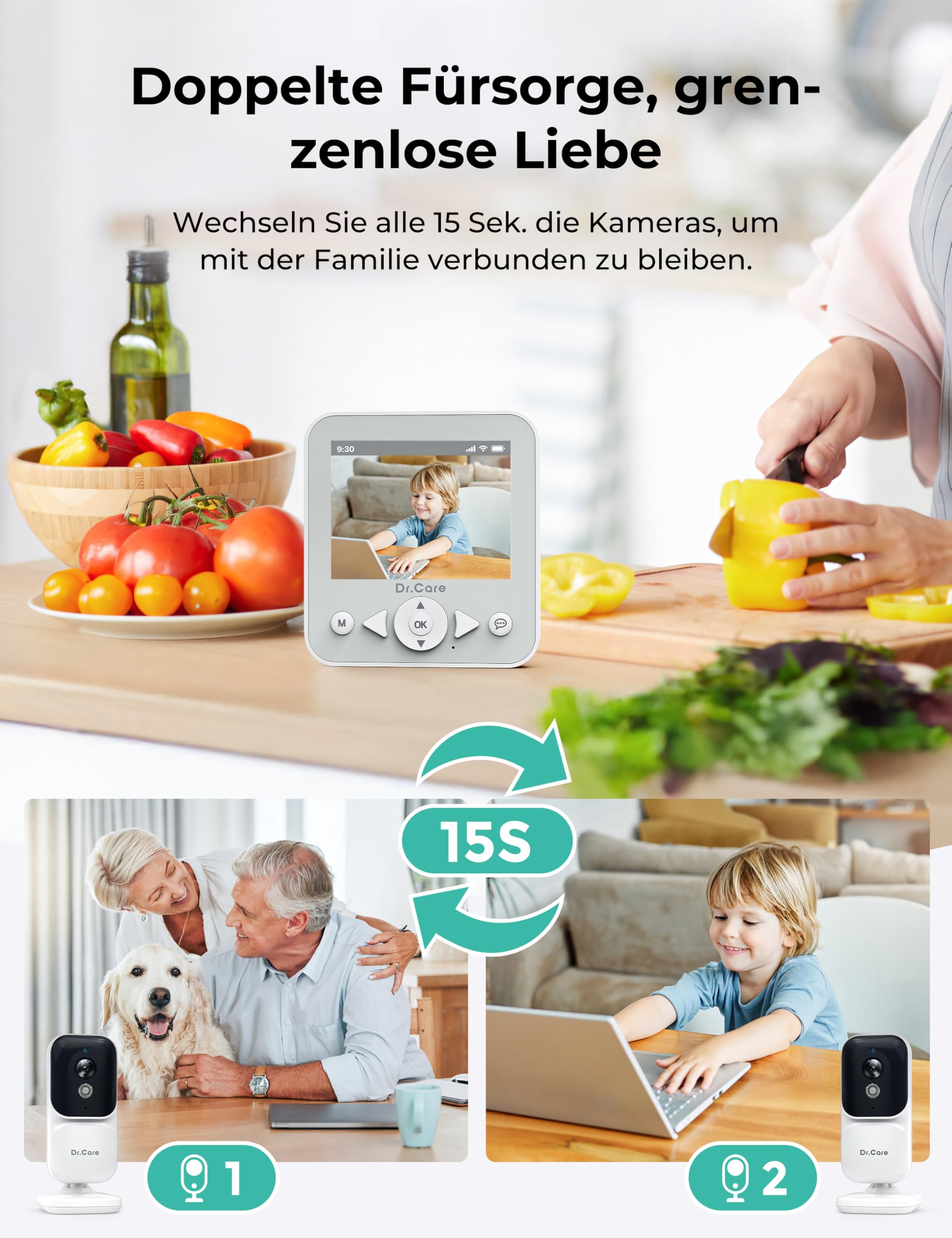 Dr.Care NeoView Video-Babyphone – 2,8" Display, 2-Wege-Audio, Video-Schleifenaufnahme, Nachtsicht, VOX, Temperatursensor, Schlaflieder, Gürtelclip, bis 128GB