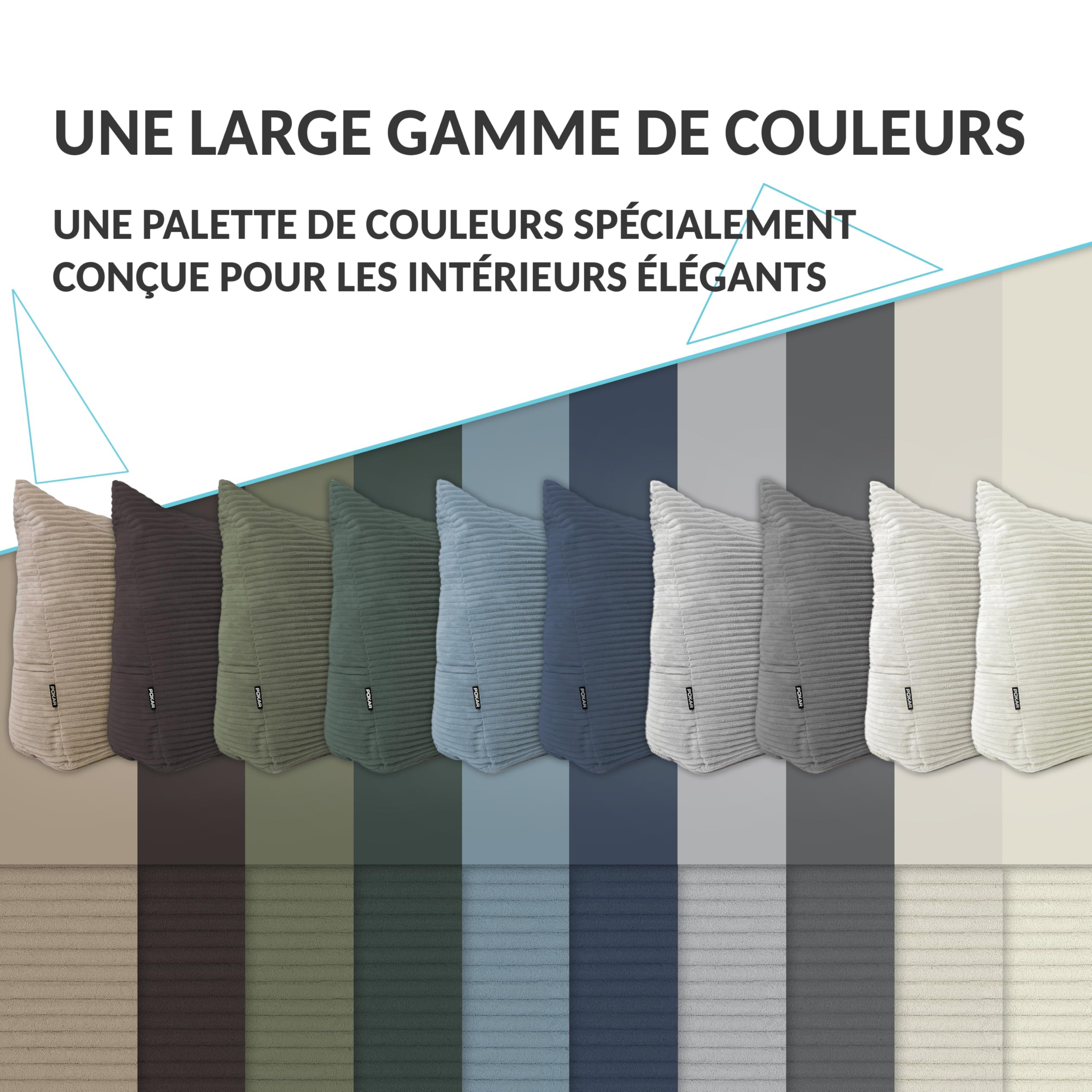 POKAR Coussin de Lecture 70x40x20 cm | Coussin Dossier Canapé en Velours Côtelé avec Poches Latérales | Grand Coussin de Dos pour Lit et Canapé | Certifié Oeko Tex | Beige