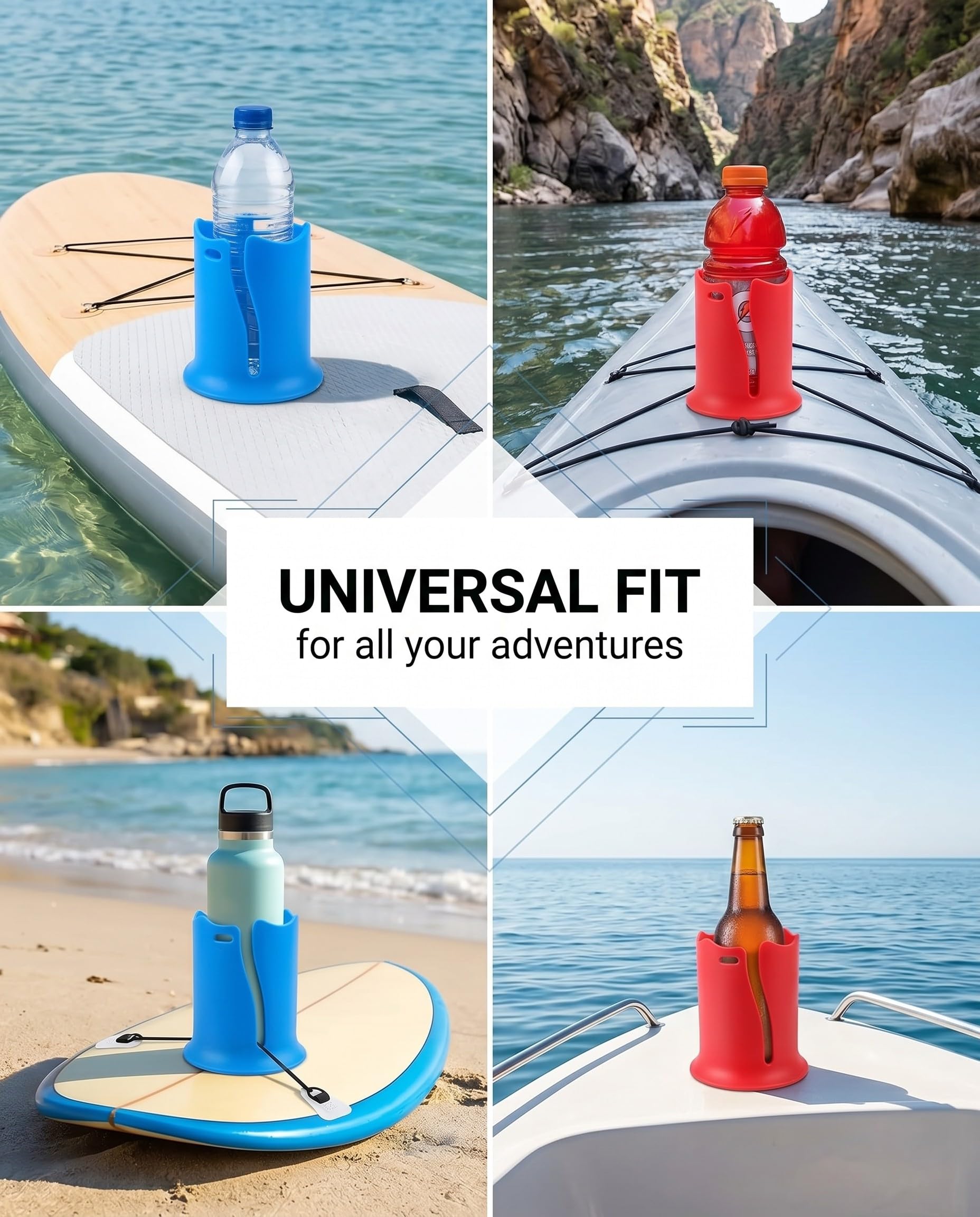 Set da 2 Supporto Borraccia SUP Blu Rosso, Stabile e Universale per Paddle Board, Kayak, Tavola da Surf, Antiscivolo, mantiene la borraccia sicura e a portata di mano