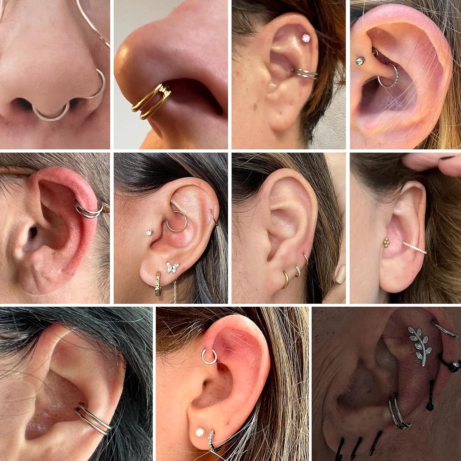 PEAKLINK Triple Double Nose Hoop Ring Conch Hoop Earrings 16G Seamless Septum Jewelry Surgical Steel Helix Cartilage Daith Rook Tragus Piercing 3 PCS Lip Lobe Hoop Earrings 8mm 10mm - Image 6