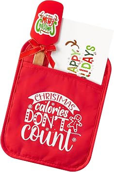 R HORSE 3Pcs Christmas Pot Holder Baking Gift Kit with Silicone Spatula Greeting Card Xmas Funny Heat Resistant Oven Mitt Red Cookie Hot Pad for Xmas Kitchen Gift for Family Friend Colleague Employee