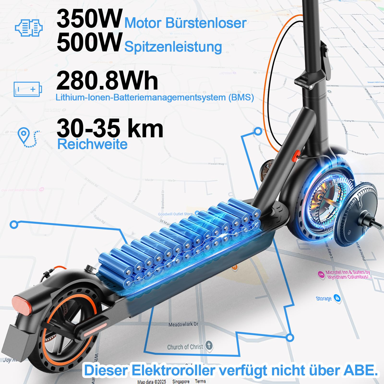 TODIMART E Roller mit Blinker und App T3S, Reichweite von 30–35 Km, einen 36V 7,8Ah Akku und ist EIN Faltbarer E Scooter Roller für Erwachsene mit Pannensicheren Wabenreifen