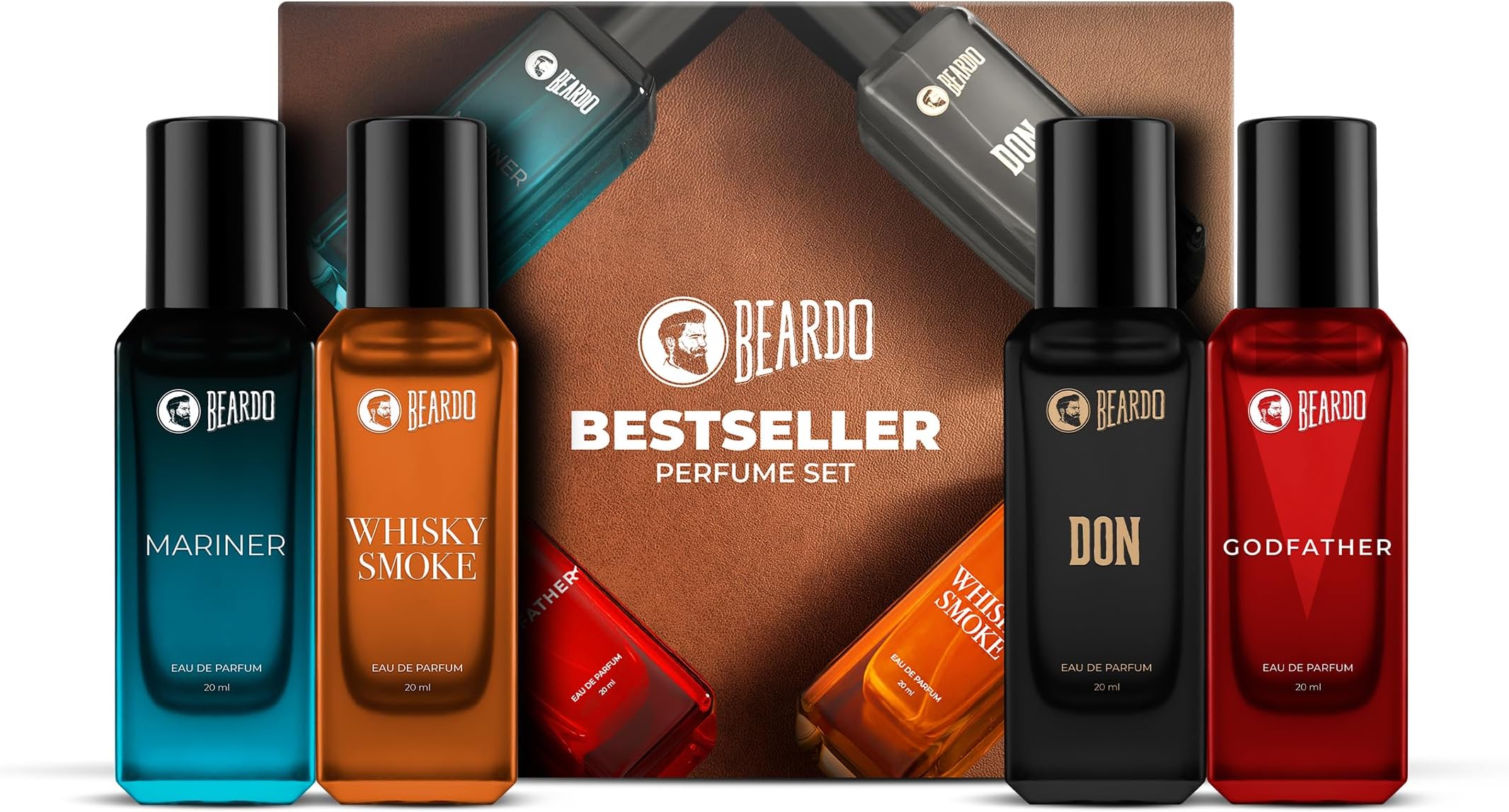 Beardo Perfumes Giftset For Men (Pack of 4 x 20ml) Whisky Smoke, Godfather, Mariner & Don Perfume | Long Lasting Perfume Fresh Fragrance | Gift for husband | Gift for boyfriend | Gift for Men | Gift for Brother | Gift for Brother