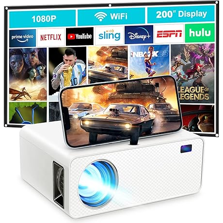 Wielio Native 1080P HD 9500 Lumens Multimedia Projector with Wi-Fi and Bluetooth