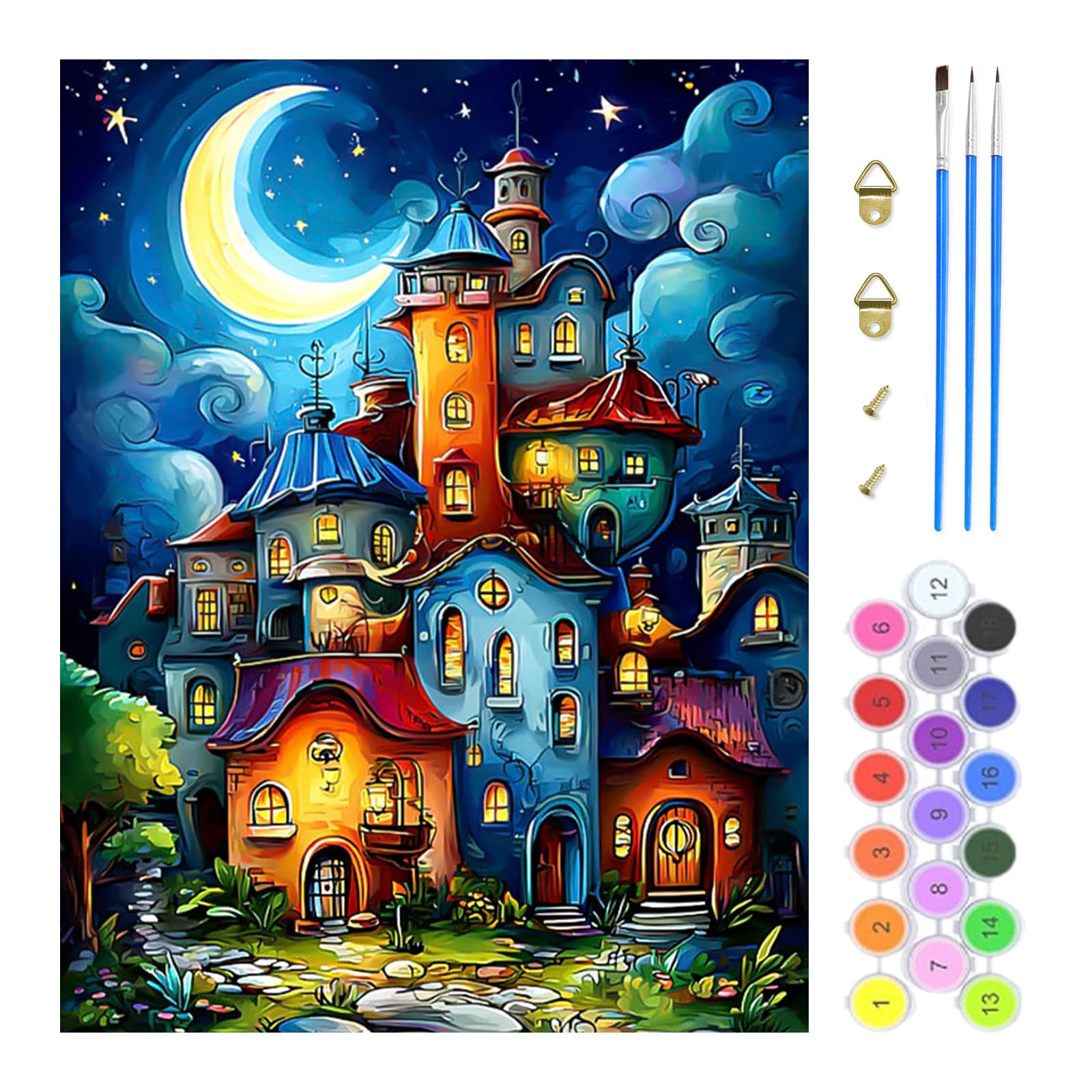 TOSTOG Paint by Numbers for Adults Oil Painting Kits for Adults Magic Castle Painting by Number Kits for Beginners Fairy Tale Town for Home Decor(11.8×15.7inch)