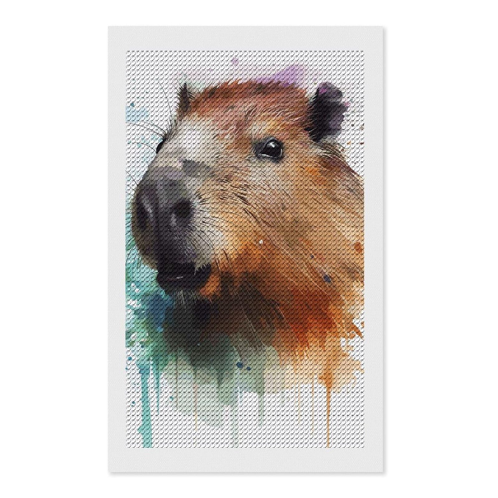 Junmoney Capybara Watercolor Portrait Diamond Painting Canvas Kit 12"x20", Relaxing DIY, Modern Decor, Aesthetic Room Decor, Home Wall Art, Wall Art Gift