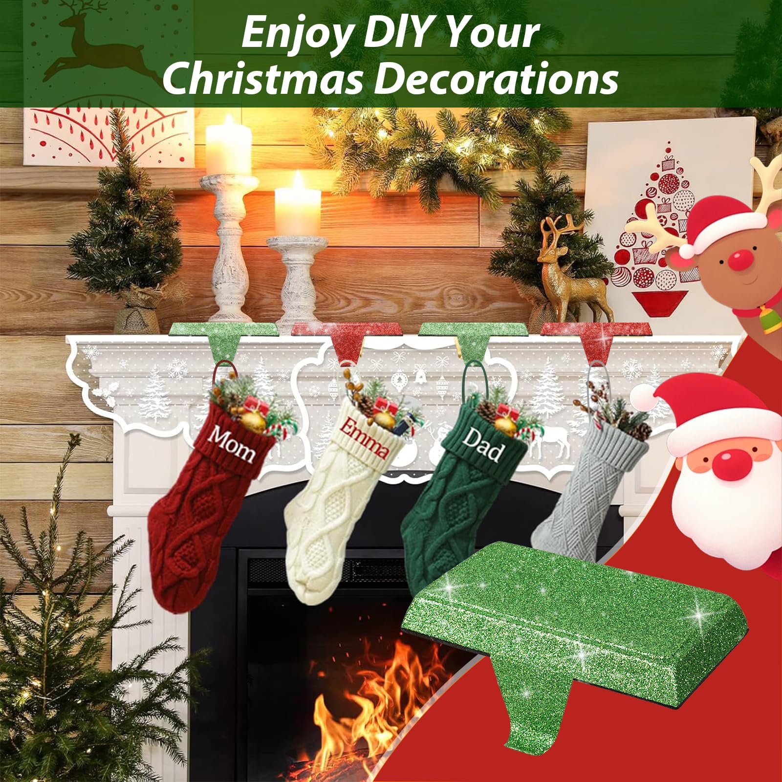 mumisuto Christmas Socks Hook, Appendino per Calze di Natale, Christmas Stocking Holder, Appendini Natalizi per Camino, Decorazioni Natalizie e Regali (4 pezzi)